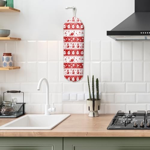 Christmas Red Grocery Bag Holder and Dispenser Plastic Bags Organizer | Christmas Snowman Santa Claus Elk Gift Snowflakes Pattern Garbage Shopping Trash Bags Storage for Kitchen Home