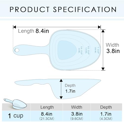 Melamine Pet Food Measuring Scoop, 1 Cup 1/2 Cup 1/4 Cup with Clear Measurement Lines for Dog, Cat, Bird, and Rabbit, Durable, Ergonomic Handle, Dishwasher safe-Baby Blue & Baby Pink