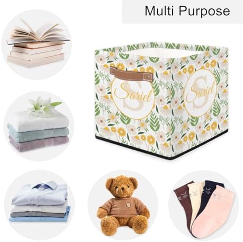 Storage-Basket with Handle Personalized Decor-Organizer-Bins for Bedroom Collapsible Laundry Basket as Gifts for Girls Boys Baby Adults Storage-Bins Daisy Yellow