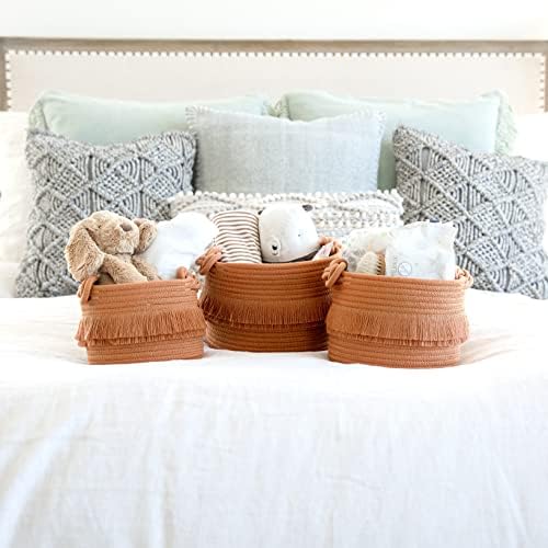 NaturalCozy 3-Piece Boho Decor Storage Basket Set – Cotton Rope Woven Baskets for Organizing! Small Basket for Baby Stuff, Baby Shower, Gift Basket, Nursery Basket, Planter, Toy Basket, Shelves