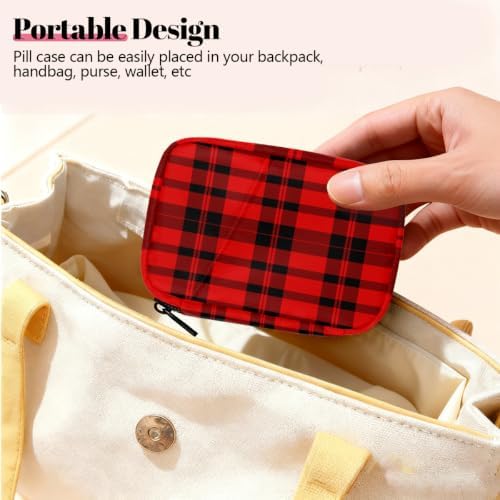 Travel Pill Organizer Red and Black Checkered Patterns Pill Case