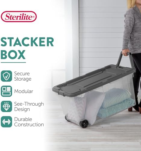 Sterilite Modular Stacker Box with Latching Lid, 160 Quart, 4-Pack | Clear Plastic Storage Bins - Stackable Organizing Container Boxes for Closet, Bathroom, and Office
