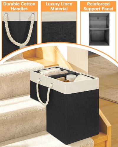 LHZ.K Stair Basket for Stairs, Staircase Basket for Carpeted & Wooden Stair | 16”L x 10”W x 16”H, Removable Bottom Board & Divider, Large Capacity for Laundry/Shoes/Blankets/Books/Toys/Tools