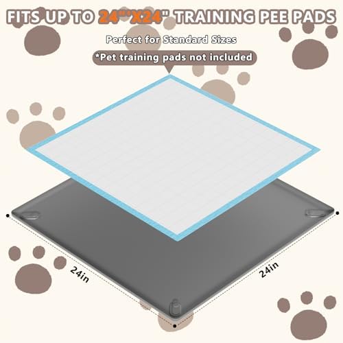 Pee Pad Holder for Dogs Fits Up to 24" x 24" Training Pads Silicone Puppy Pad Holder Tray Non-Slip Dog Pad Holder with Powerful Magnetic Lock Square Potty Pad Holder for Home Floor Protection