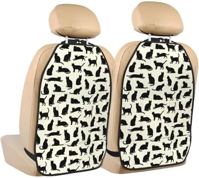 Car Seats Back Protector 2 PCS - Black Cat | with 3 Storage Pockets, Shield Seats From Dirt, Mud Scratches, Fits Cars SUVs Trucks and Jeeps