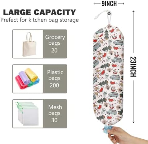 Bohemian Christmas Movie Pattern Grocery Bag Holder and Dispenser | Christmas Plastic Bags Organizer Garbage Shopping Trash Bags Storage for Kitchen Home Housewarming Gifts for Women Friends