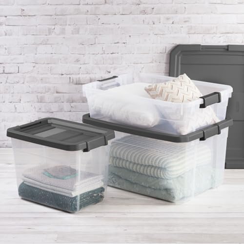 Sterilite Modular Stacker Box with Latching Lid, 16 Quart, 24-Pack | Clear Plastic Storage Bins - Stackable Organizing Container Boxes for Closet, Bathroom, and Office