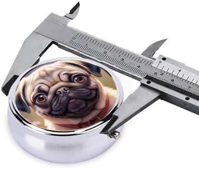 ZhongGuo Cute Pet Pug Printed Pill Organizer,Round Travel Pill Organizer Mini Medicine Pill Box for Purse Iron Plating