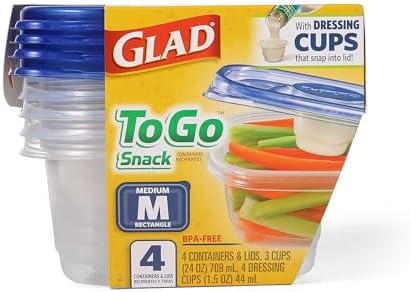 Glad GladWare To-Go Medium Rectangle Snack Containers, 24 Oz, 4 Count | BPA-free plastic, tight seal, microwave and dishwasher safe, meal prep and lunches