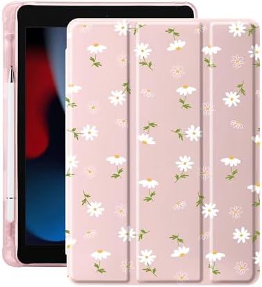 Cute Kawaii Floral Case for 11" iPad Pro 2022/2021/2020/2018, Clear TPU Smart Stand Back Cover with Pencil Holder, Auto Wake/Sleep Foldable Shockproof Protective Case