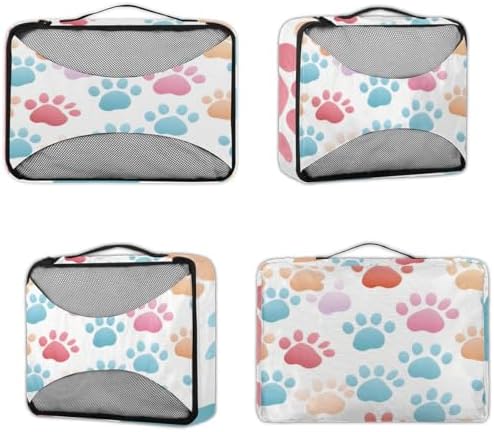 Dog Paw Print 4 Set Packing Cubes Luggage Organizer Bags for Travel Accessories and Essentials, Cute Animal Dog Paw Print
