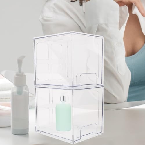 TEHAUX Makeup Organizer Box Storage Container with Drawers 2 Pcs Large Storage Capacity Pet Material Desktop Cosmetic Organizer with Stylish Simple Design for Makeup and Skincare