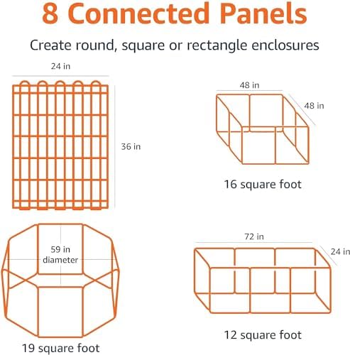 Amazon Basics Portable Foldable Octagonal Metal Exercise Dog Playpen, Indoor/Outdoor Pet Fence, No Door, 8 Panels, Medium, 60 x 60 x 36 inches, Black