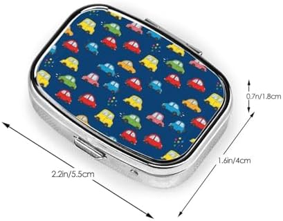 Portable Pill Organizer Compact Moisture-Proof Case Daily Vitamin Box for Men Women Travel Pocket Purse, Navy Blue Drawing Car