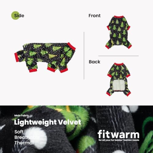 Fitwarm Christmas Tree Dog Pajamas, Christmas Clothes for Small Dogs Boy Girl, Holiday Pet Outfit, Black, Red, Green, Yellow, Large