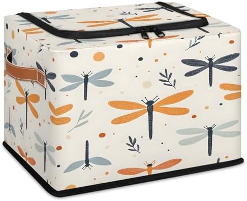 Dragonfly Butterfly Storage Bins with Zipper Lid Foldable Fabric Organizer Box with Handles Rectangular Closet Clothes Organizer Containers