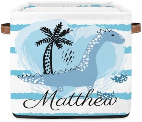 Personalized Storage Baskets for Organizing, Foldable Storage Bins with Handles Custom Cute Basket for Boys, Girls, Pet, Clothes, Blanket, Bedroom Nursery Toy Storage Gift,13 x13 x13 In,Dinosaur