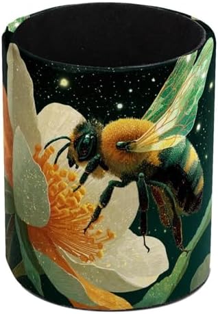 Faux Leather Pen Holder for Desk, Pencil Organizer Bee Pen Cup Desk Decor Makeup Brush Holder Storage for Office Home