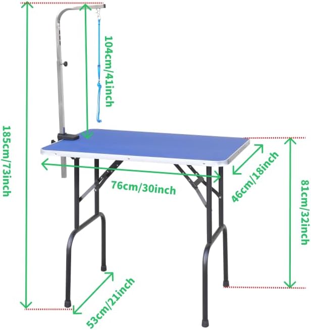 30-inch Foldable Dog Grooming Table - Heavy Duty Iron Pet Grooming Station with Adjustable Arm & Noose, Portable Non-Slip for Small Medium Dogs & Cats, Home & Salon Use - Blue