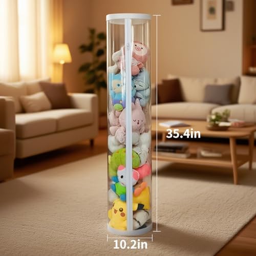 35.4 Inch Zippered Stuffed Animal Storage Tube Large Capacity Space Saver | Large capacity transparent stuffed animal storage tube with zipper Quick assembly stuffed animal tube organizer