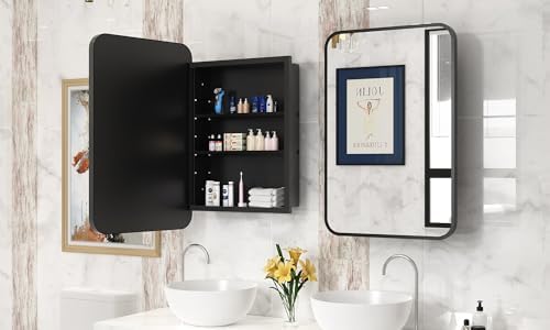 ACEMIRO 24x30 Inch Bathroom Medicine Cabinet with Mirror Black Metal Framed Farmhouse Recessed or Surface Wall Mounted Black Medicine Cabinets for Bathroom