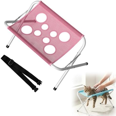 Foldable Pet Bathing Stand, Portable Grooming Rack 10kg | Triangular Steel Frame, Breathable Mesh Net, 8 Hole Restraint, Space Saving Folding Design