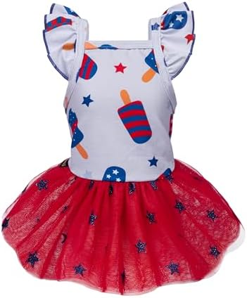 Fitwarm 4th of July Ice Pop Dog Dress, Patriotic Clothes for Small Dogs Girl, Festive Pet Outfit, Blue, Red, Medium
