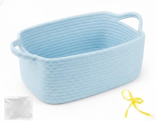 Large Empty Gift Baskets to Fill, Cute Woven Basket for Teen Girls, Women, Baby Shower - SweetMemo Decorative Small Toy Bin with Handles for Decor, Bathroom, with Gifting Bags and Ribbon, Sky Blue