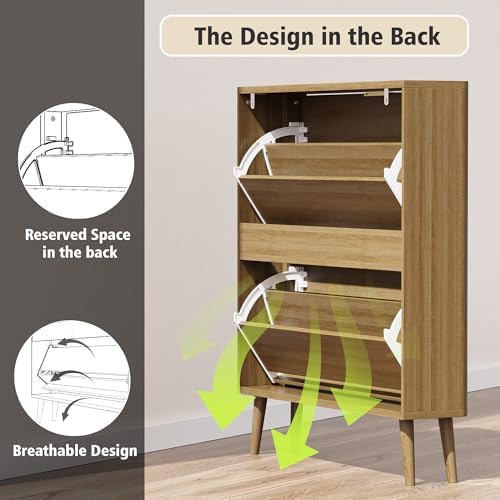 KIGOTY Narrow Shoe Storage Cabinet, Shoe Cabinet with 2 Flip Drawers, Freestanding Shoe Organizer with Legs for Entryway, Slim Shoe Rack Cabinet for Enterway (Light Brown, 2 Flip Drawer)