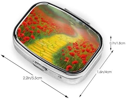 Poppies Field Yellow Brick Road Pill Box 2 Compartment Medicine Pill Organizer Square Pill Case for Purse & Pocket Travel Pillbox Portable Metal Medicine Vitamin Fish Oil Organizer Unique Gift