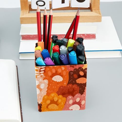 Colorful Pet Paws Pen Holder for Desk Decor, Rectangular PVC Leather Pencil Cup for Desk Pen Organizer, Makeup Brush Holder for School, Home, Office