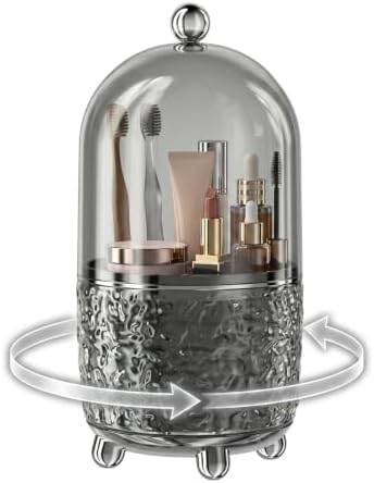 360°Rotating Toothbrush Holder with Cover, Dustproof Electric Toothbrush and Toothpaste Holder for Bathroom Countertop, 3 Slots Makeup Brush Organizer & Bathroom Storage (Transparent Gray)