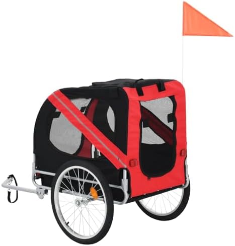 Dog Bike Trailer for Medium Dogs, Pet Bicycle Cargo Carrier with Steel Frame, Waterproof Oxford Fabric, Foldable Design, Dual Entry, Reflectors, Red and Black