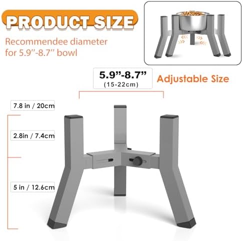 SHAINFUN Raised Dog Bowl Stand, Adjustable Width 5.9-8.7'', Eelevated Dog Food Water Bowls, 7.8'' Tall, Grey-Bowl Not Included