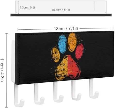 Love Pet Puppy Dog Paw Wall Mounted Key Holder Organizer with 5 Key Hooks Self Adhesive Key Hanger Rack Decor for Hallway