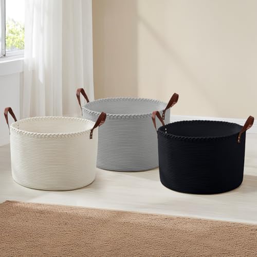 XLarge Round Cotton Rope Storage Basket, 21x21x14, Cream
