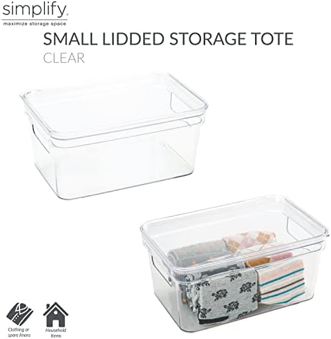 Simplify 2 Pack Small Lidded Storage Bin | Dimensions: 10.24" x 6.7" x 4.72" | Multipurpose Organizer | Great for Home | Bathroom | Office | Kitchen | 2 Handles | Lidded | Home Organization