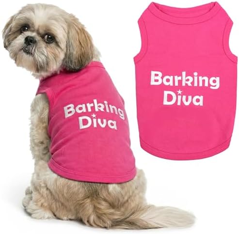 Parisian Pet Dog Shirt – 100% Cotton Barking Diva Shirts for Medium Dogs – Pink Sleeveless Puppy Clothes – Lightweight and Breathable Pet Apparel – Girl Dog Clothes - Stretchy T Shirts for Dogs