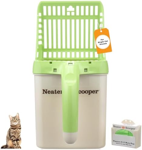 Neater Pet Brands Neater Scooper Standard Cat Litter Scoop, 15 Refill Bags – Mess-Free Cat Litter Scooper with Bag, Spill-Proof Kitty Box Sifter, Bin Doubles as Scoop Holder, For Single-Cat Households
