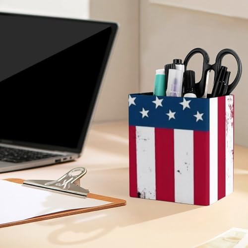 Fashion Office Pen Holder Unisex Durable Desktop Storage For Stationery & Tools Grunge USA American Flag