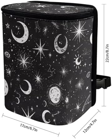Moon and Star Car Trash Can with Lid - Leak Proof Car Trash Bag Hanging Waterproof Garbage Can - Multipurpose Storage Container for Back Seat Road Trip, Black