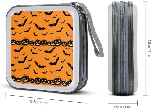 Portable 40-Disc CD Storage Binder Pumpkin Bat Halloween, Hard Case Wallet with Handle, Protective Organizer for Movies Music Travel