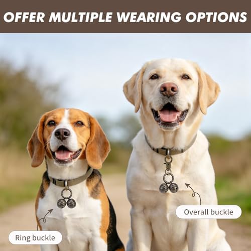 SCENEREAL 2 Pack Copper Bells for Dog Collars with Snap Clips, Extra Loud Pet Pendant Accessories Training Collars Charm for Track Your Pet, Save Birds Wildlife, Cat Cow Bear Jingle Bells