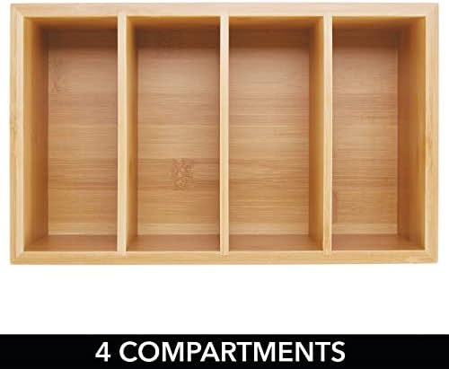 mDesign Bamboo Wood Compact Food Storage Organizer Bin Box - 4 Divided Sections - Holder for Seasoning Packets, Pouches, Soups, Spices, Snacks - Natural