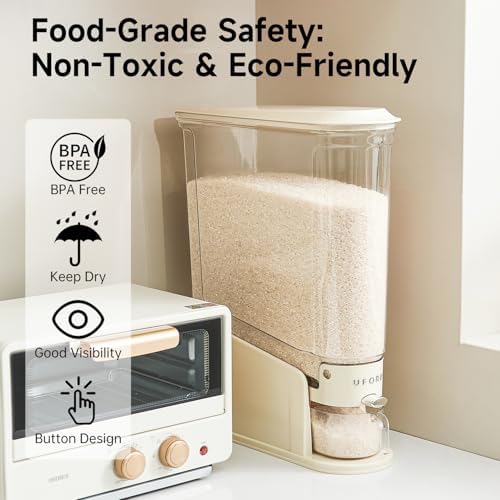UFORU Slim Rice Dispenser 22 LB,Clear Rice Storage for Small Spaces