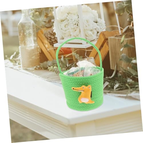 Vaguelly Handwoven Small Cotton Rope Basket for Shower and Wedding Candy Container Lightweight Mini Dinosaur Snack Bucket Nursery and Boy Girl Storage Pet Toy Organizer Portable Woven Crate