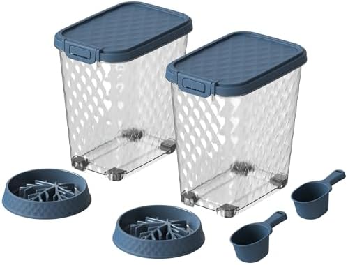 DRATO Pet Food Storage Containers, 2-Pack 60LBS Capacity Resin Dog Food Container with Airtight Lid, Transparent Body, Sturdy & Durable, Versatile Pet Food Bin for Indoor Dog Food Storage