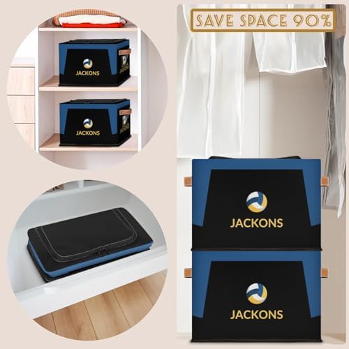 Custom Storage Basket with Zipper Lid, Sport Volleyball Ball Foldable Fabric Storage Boxes Decorative Closet Shelves Clothes Organizer Container Cubes with Handle 1PCS