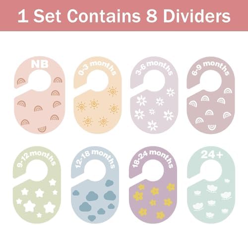 Baby Closet Dividers Durable Plastic Clothes Organizers 8 Pack | Double-Sided Dividers Wardrobe Organizer for Newborn to Toddler, Clothes Organizer by Size & Age Nursery Clothes Dividers