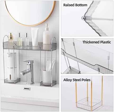 YCIA&DONE Bathroom Countertop Organizer Over The Faucet, Narrow Counter Organizers Above Sink, Table Mounted Faucet Over Sink Shelf for Kitchen, Toilet, Laundry(Smoky Gray)